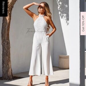 Elegant White Lace Halter Jumpsuit